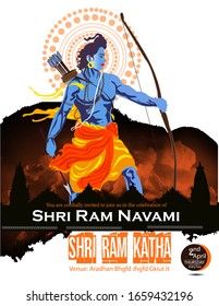  Ram Navami (Birthday of Lord Rama) with bow arrow poster,banner for Hindu spring festival Navratri