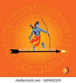  Ram Navami (Birthday of Lord Rama) with bow arrow poster,banner for Hindu spring festival Navratri