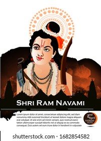 Ram Navami (Birthday of Lord Rama) with message in hindi meaning Shri Ram Navami poster,banner background.

