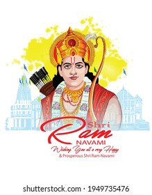 Ram Navami (Birthday of Lord Rama) with message in hindi meaning Shri Ram Navami poster,banner background.