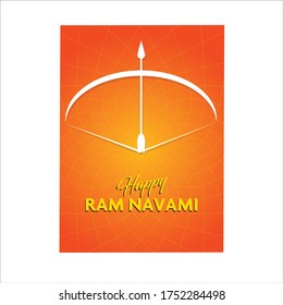 Ram Navami card, vector file. Nice orange colored with bow and arrow with text saying Happy Ram Navami