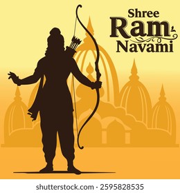  Ram Navami is celebrated as the birth of Lord Ram in India. Shree Ram Navami with Lord Ram vector silhouette and background