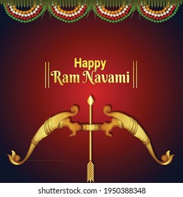 Ram navami celebration greeting card with gold bow and arrow or shri Ram