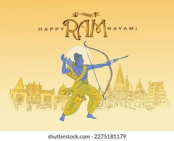 Ram Navami celebration greetings with the illustration of Lord Rama with bow and arrow.