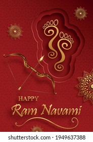 Ram Navami celebration , the Rama Lord festival with oriental elements on paper color background for Shree Ram Navami festival