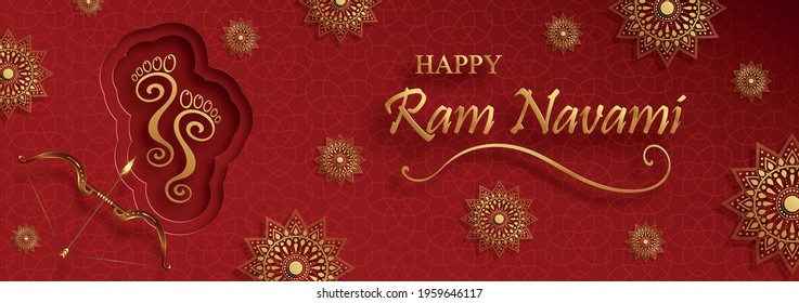 Ram Navami celebration , the Rama Lord festival with oriental elements on paper color background for Shree Ram Navami festival