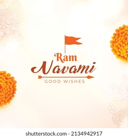 ram navami navratri greeting with flowers