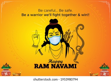 Ram Navami puja. with safety mask and vaccine. Happy Chaitra Navratri pooja festival