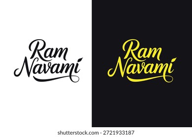Texto de Ram Navami en elegante escritura negra sobre fondo blanco y vibrante escritura amarilla sobre fondo negro, perfecto para las celebraciones del festival hindú