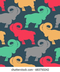 ram pattern. flock of sheep ornament. Farm Animal Background
