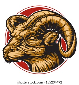 Ram with a red circle background representing Aries zodiac sign or just a sharp vector graphic for general use. Layered and easy to edit.