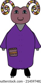 Ram in a robe with a pocket, vector illustration