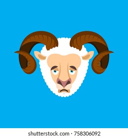 Ram sad face avatar. Sheep Farm animal sorrowful emoji. Vector illustration