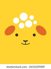 Ram or sheep character. Cartoon cute face of animal for baby card, poster, baby shower invitation, nursery wall art, room decoration. Flat vector illustration. Picture for applique or embroidery