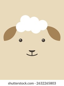 Ram or sheep character. Cartoon cute face of animal for baby card, poster, baby shower invitation, nursery wall art, room decoration, printing on fabric. Vector illustration for applique or embroidery