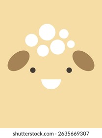 Ram or sheep character. Cartoon cute face of animal for baby card, poster, baby shower invitation, nursery wall art, room decoration, printing on fabric, postcard. Vector picture for applique