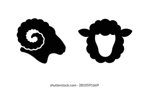 Ram and sheep head silhouettes black shapes against a white background silhouette lamb ovine bovine