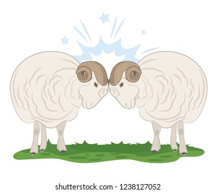 Ram. Sheep isolated on white, hand drawn vector illustration.