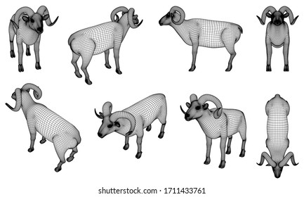 Ram Sheep polygonal lines illustration.