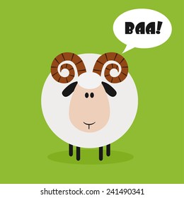 Ram Sheep.Modern Flat Design Vector Illustration With Speech Bubble And Text