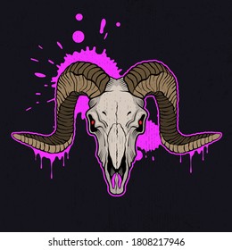 Ram skull and dripping pink paint  Vector illustration