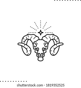 cráneo de carnero con icono de vector de cuernos en contorno