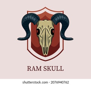 Ram skull logo on a shield. Suits for men's club, motoclub or hunting.