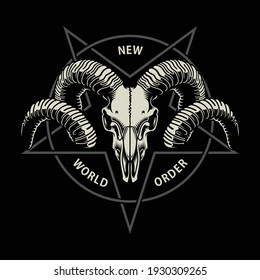 Ram Skull With Pentagram Vector Illustration