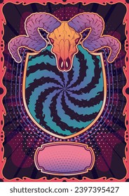 Ram Skull and Psychedelic Colors Poster Background