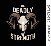 Ram Skull Strength Vintage Vector Illustration