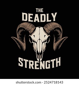 Ram Skull Strength Vintage Vector Illustration