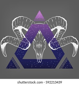 ram skull with a triangle. Vector print