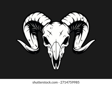 Ram Skull Vector Illustration Black and White Graphic Design Element