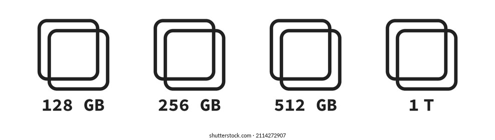 Ram ssd icon. Vector computer memory chip icons. 128 256 512 GB symbol. EPS 10.