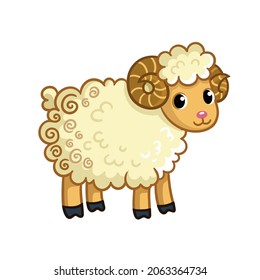 
Ram stands on a white background. Vector cartoon animal. Illustrations on the theme of farm animals.