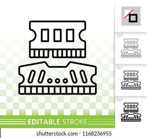 Ram thin line icon. Outline web sign of pc memory. Ddr Module linear pictogram with different stroke width. Simple vector symbol, transparent background. Design Ram editable stroke icon without fill