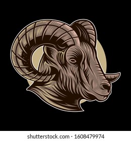 Ram vector head illustration isolated on black background