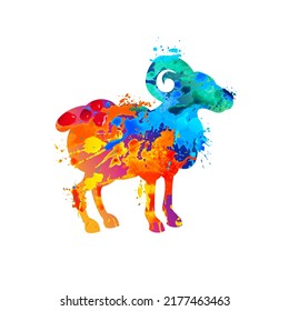 Ram vector icon. Sheep silhouette of splash paint