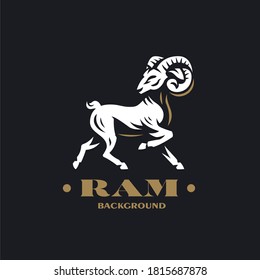 A ram or wild goat with large horns. Vector illustration. Logo