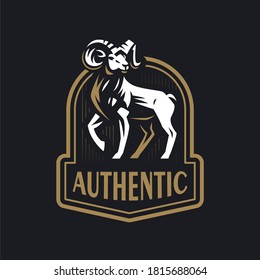 A ram or wild goat with large horns. Vector illustration. Logo