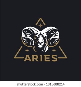 A ram or wild goat with large horns. Vector illustration. Logo
