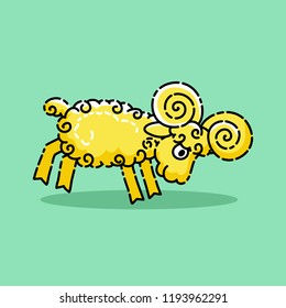 ram yellow on green background flat design