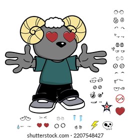 ram young kid character cartoon kawaii expressions set pack in vector format