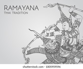 Rama battle a giant of thai tradition style for greeting card design.vector