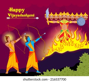 Rama killing Ravana during Dussehra in vector