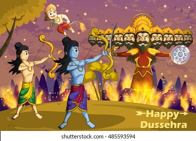 Rama killing Ravana during Dussehra in vector