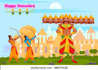 Rama killing Ravana during Dussehra in vector