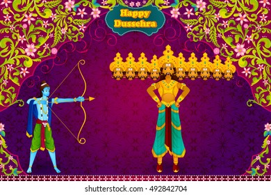 Rama killing Ravana during Dussehra in vector