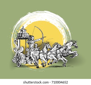 Rama killing Ravana in Happy Dussehra background showing festival, Hand Drawn Sketch Vector illustration.