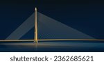 Rama VIII Bridge, a bridge over the Chao Phraya River at night in Bangkok, Thailand, one of the most famous landmarks. Graphic vector